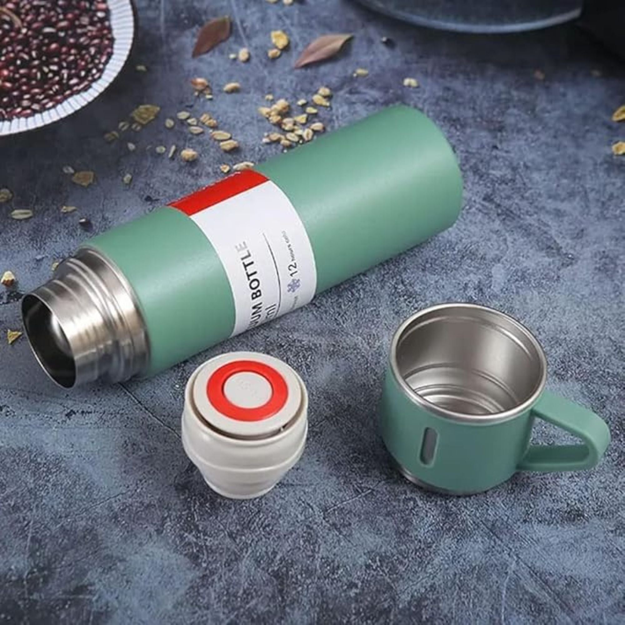 Shayona Stainless Steel Green Vacuum Flask With 2 Cups Gift Set, For Office