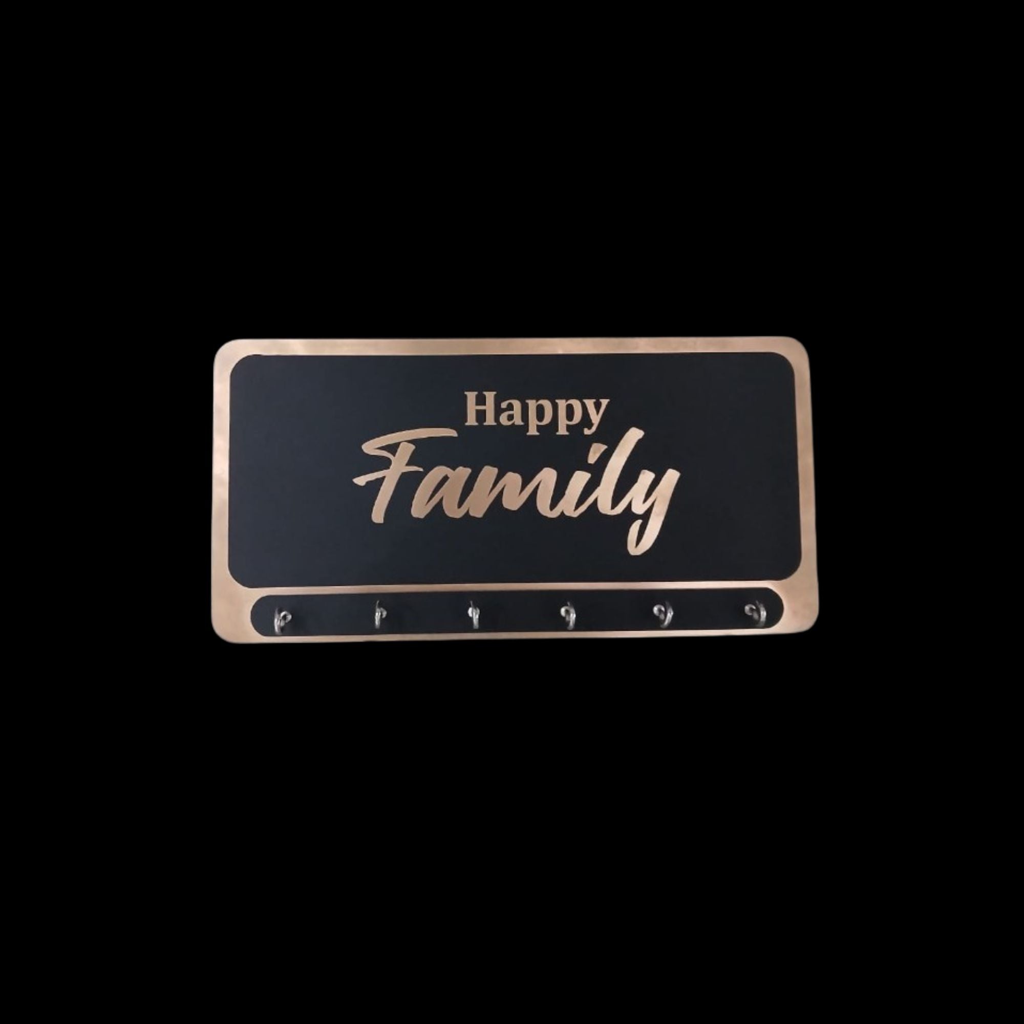 Shayona Happy Family Wooden Name Plate with Key Holder – 6 Hooks Wall Mounted Organizer for Home Entrance, Living Room & Office Décor"