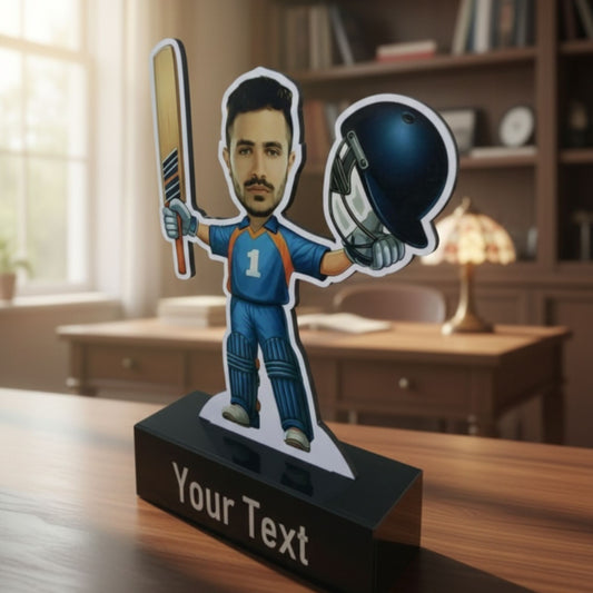 Shayona Gift Shop-Personalized Cricket Caricature Tabletop Standee | Custom Sports Photo Gift for Him, Cricket Players, Coaches, and Fans