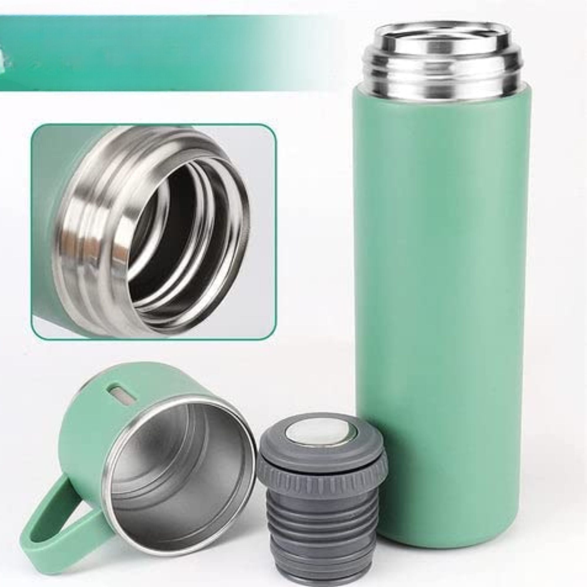 Shayona Stainless Steel Green Vacuum Flask With 2 Cups Gift Set, For Office