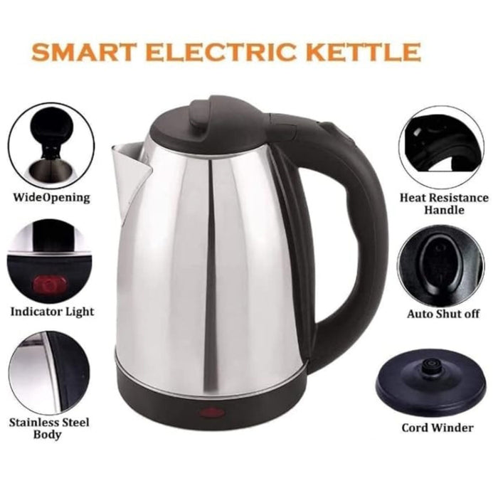 Shayona Kettle Scarlet Electric Kettle 2.0 Litre Design For Hot Water, Tea,Coffee,Milk, Rice and Other Multipurpose Cooking Kettle silver colour pack