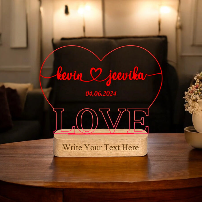 Shayona Personalized LED Heart Lamp – Custom Name & Date Engraved Night Light