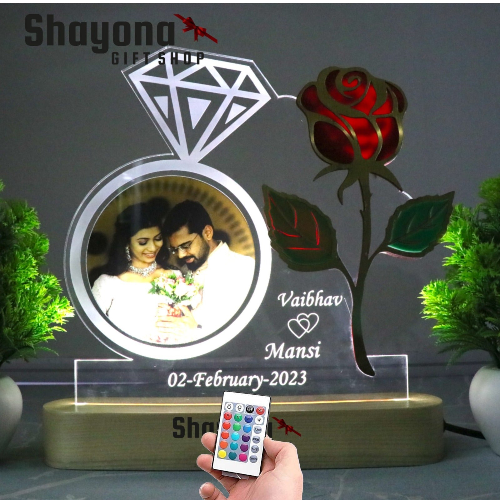 Shayona  Personalized 3D illusion Engagement( Ring Ceremony ) LED Table Lamp, valentine day