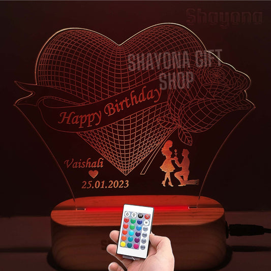 Personalized Happy Birthday wishing Couple with Name And date Acrylic LED Table Lamp