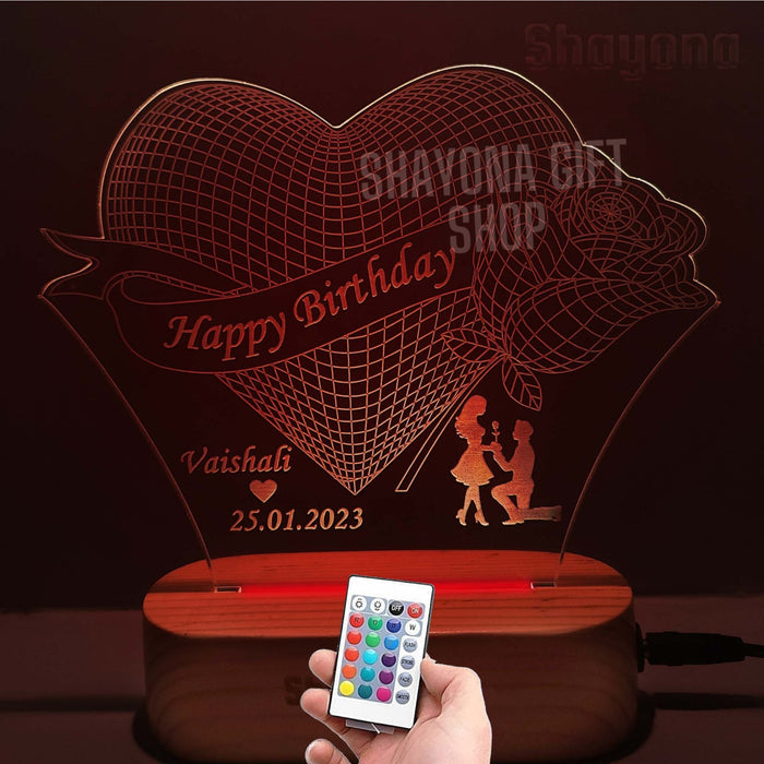 Personalized Happy Birthday wishing Couple with Name And date Acrylic LED Table Lamp