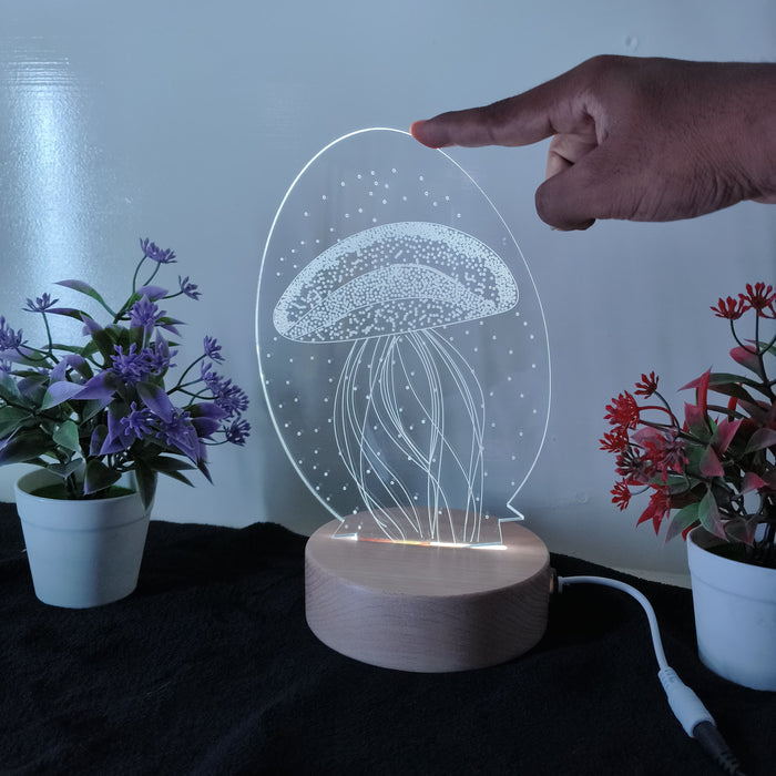 SHAYONA 3D Jellyfish Acrylic Engraved Night Light, Optical Illusion Lamp, Custom 3D Lamp, Home Decor Atmosphere Light for Table, Desk, Bedroom 22cm Multicolor