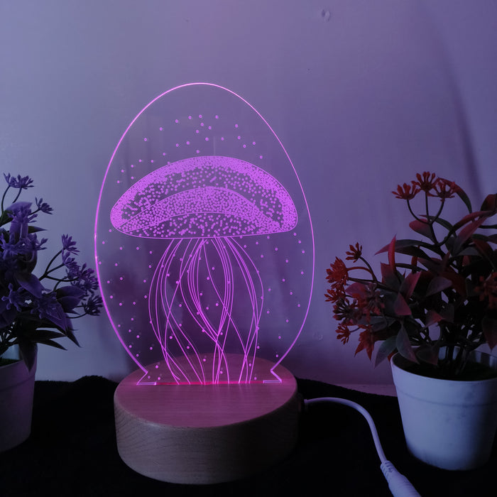 SHAYONA 3D Jellyfish Acrylic Engraved Night Light, Optical Illusion Lamp, Custom 3D Lamp, Home Decor Atmosphere Light for Table, Desk, Bedroom 22cm Multicolor