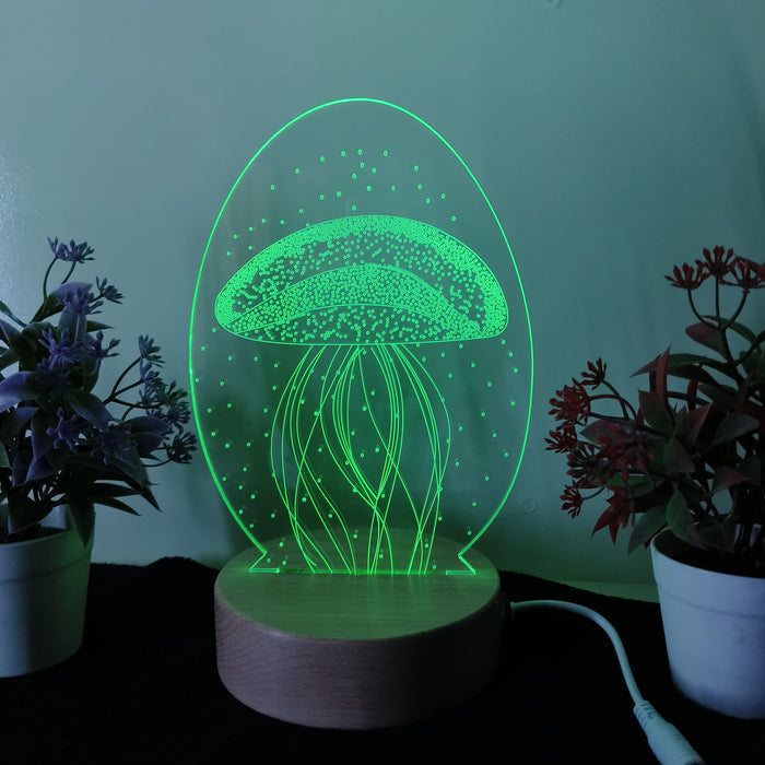 SHAYONA 3D Jellyfish Acrylic Engraved Night Light, Optical Illusion Lamp, Custom 3D Lamp, Home Decor Atmosphere Light for Table, Desk, Bedroom 22cm Multicolor