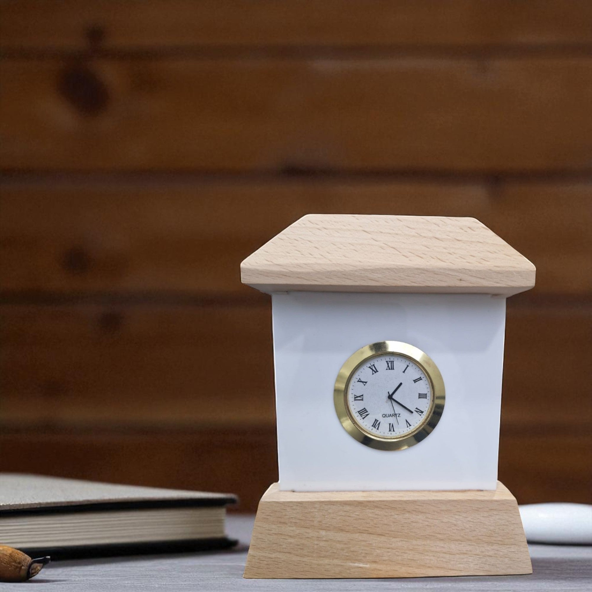 Shayona Gift Shop Elegant Wooden Mantel-Style Desk Clock with Roman Numerals – Classic Quartz Table Clock for Home or Office