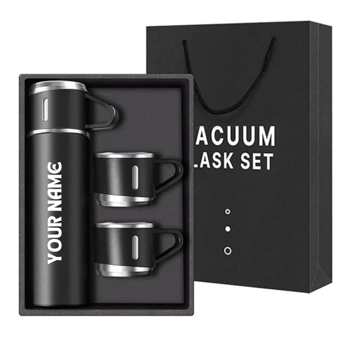 Shayona Stainless Steel Black Vacuum Flask With 2 Cups Gift Set, For Office