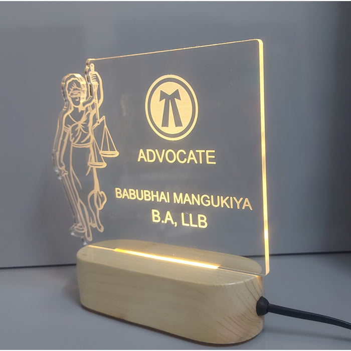 SHAYONA Personalized Advocate Logo with Customized Name and Degree Table Led lamp Gift for Lawyers, Law Students Wooden Base-Gold -22CM