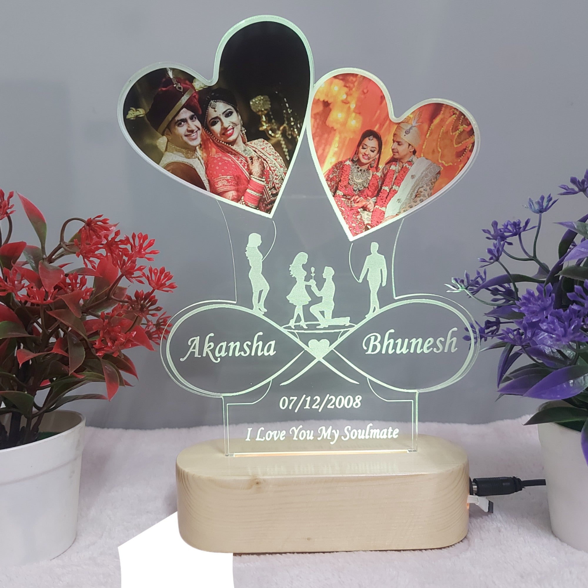 Personalized Photo With Name And Date  Acrylic LED Table Lamp