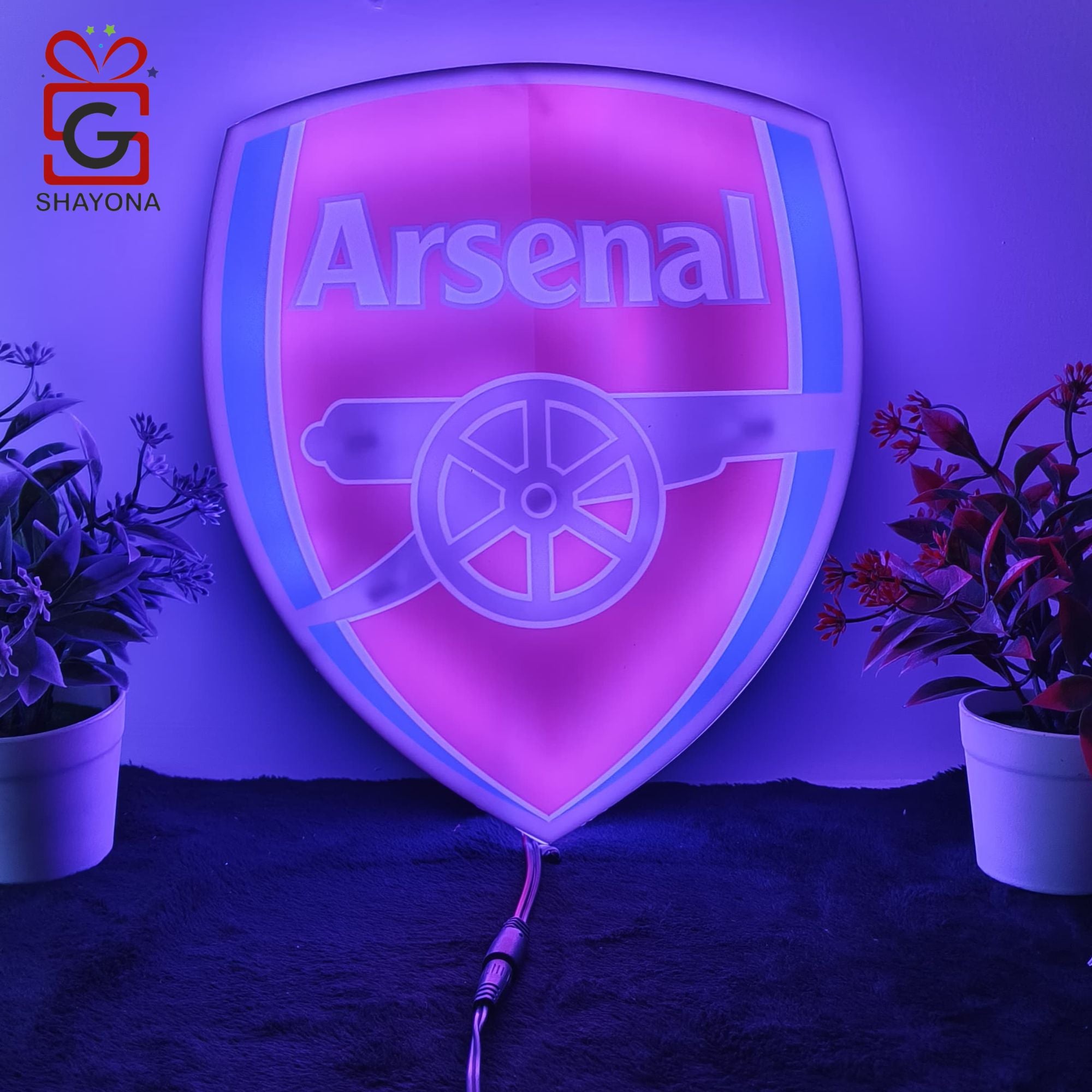 Shayona Wooden Handmade Arsenal FC LED Logo Luminous for Football Fan's 3D LED Night Lamp Multicolor Decorative Wall Design Led Wooden Logo Lights for Home Office Bedroom (multicolor)