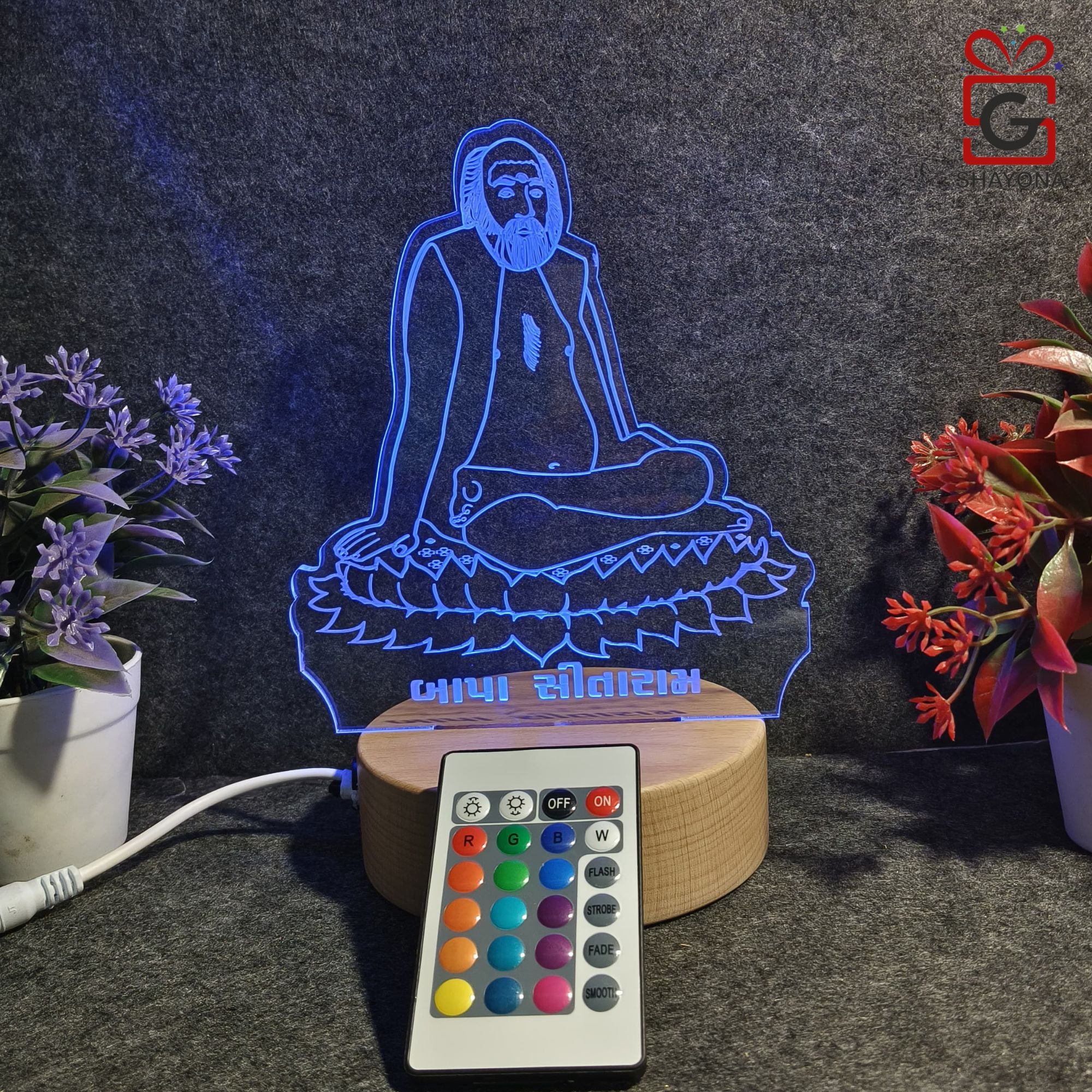 Shayona Bapa Sitaram 3D Illusion LED Acrylic Table Top Night Lamp- Multi Color