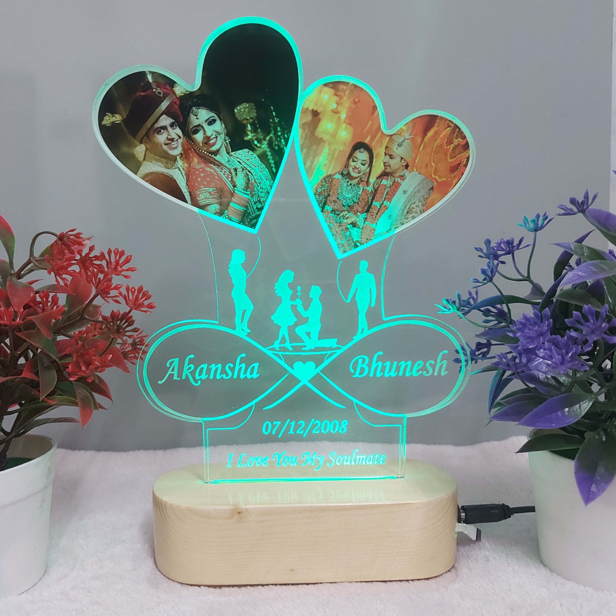 Personalized Photo With Name And Date  Acrylic LED Table Lamp