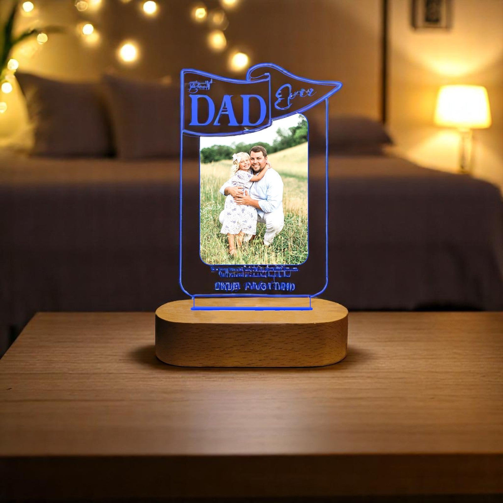 Best Dad Ever – Personalized LED Acrylic Lamp with Photo | Wooden Base | Father’s Day/Birthday Gift for Dad