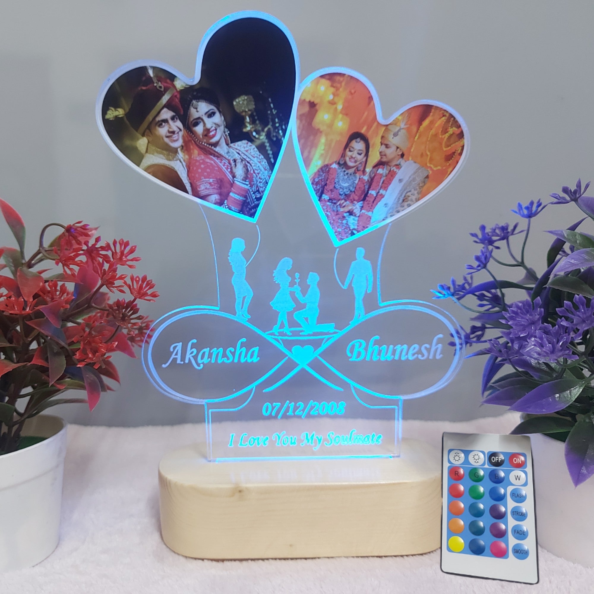 Personalized Photo With Name And Date  Acrylic LED Table Lamp