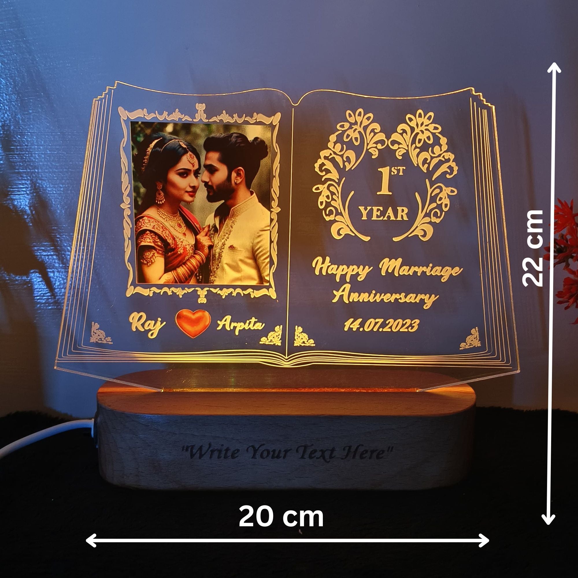 Shayona Personalized LED Table Lamp for Couples| Customized Name , photo  Night Lamp for Wedding Marriage Anniversary| Wedding Return Couple Gift for Friend, Parents, Wife, Husband