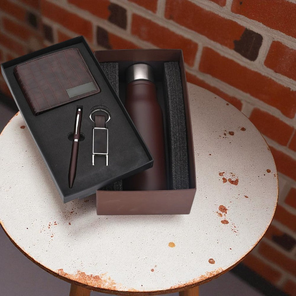 Shayona Luxury Corporate Gift Set for Men – Wallet, Stainless Steel Bottle, Pen & Keychain in Premium Box | Ideal for Birthday, Anniversary, Office & Festive Gifting