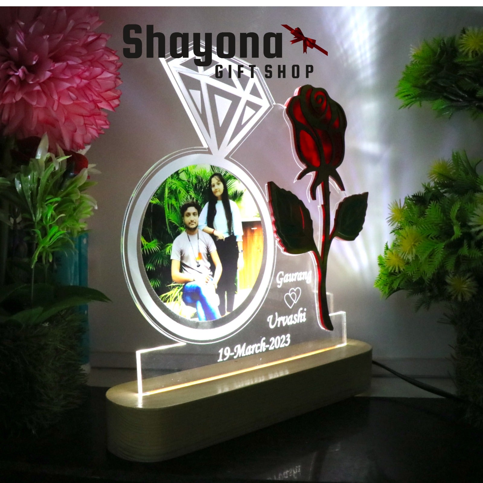 Shayona  Personalized 3D illusion Engagement( Ring Ceremony ) LED Table Lamp, valentine day