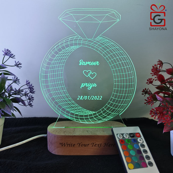 Shayona Engagement Ring Lamp Gift For Couple Wedding Anniversary Gift Lamp Love Night Light (Ring Design Multicolor)