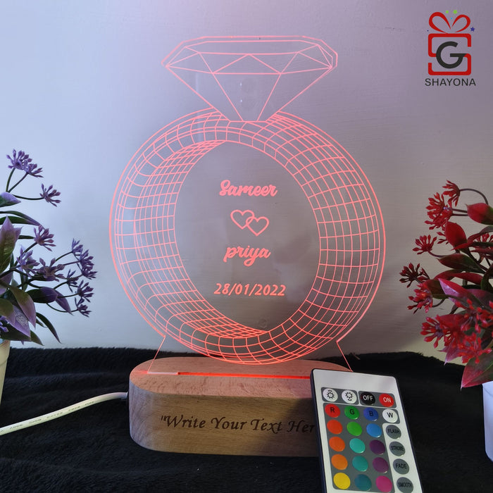 Shayona Engagement Ring Lamp Gift For Couple Wedding Anniversary Gift Lamp Love Night Light (Ring Design Multicolor)