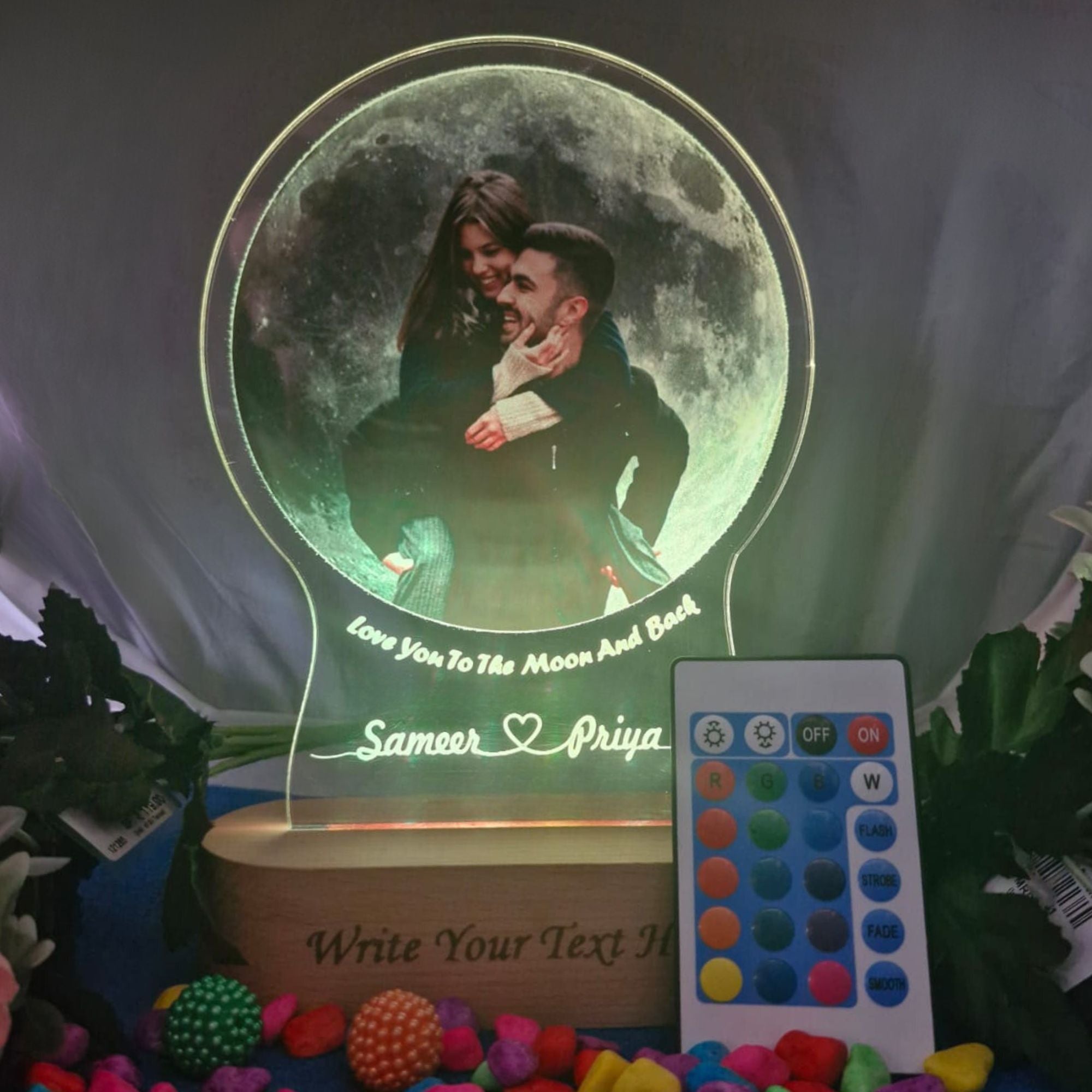 Shayona Personalize Acrylic 3D LED UV Printed Photo moon Lamp, Multicolor