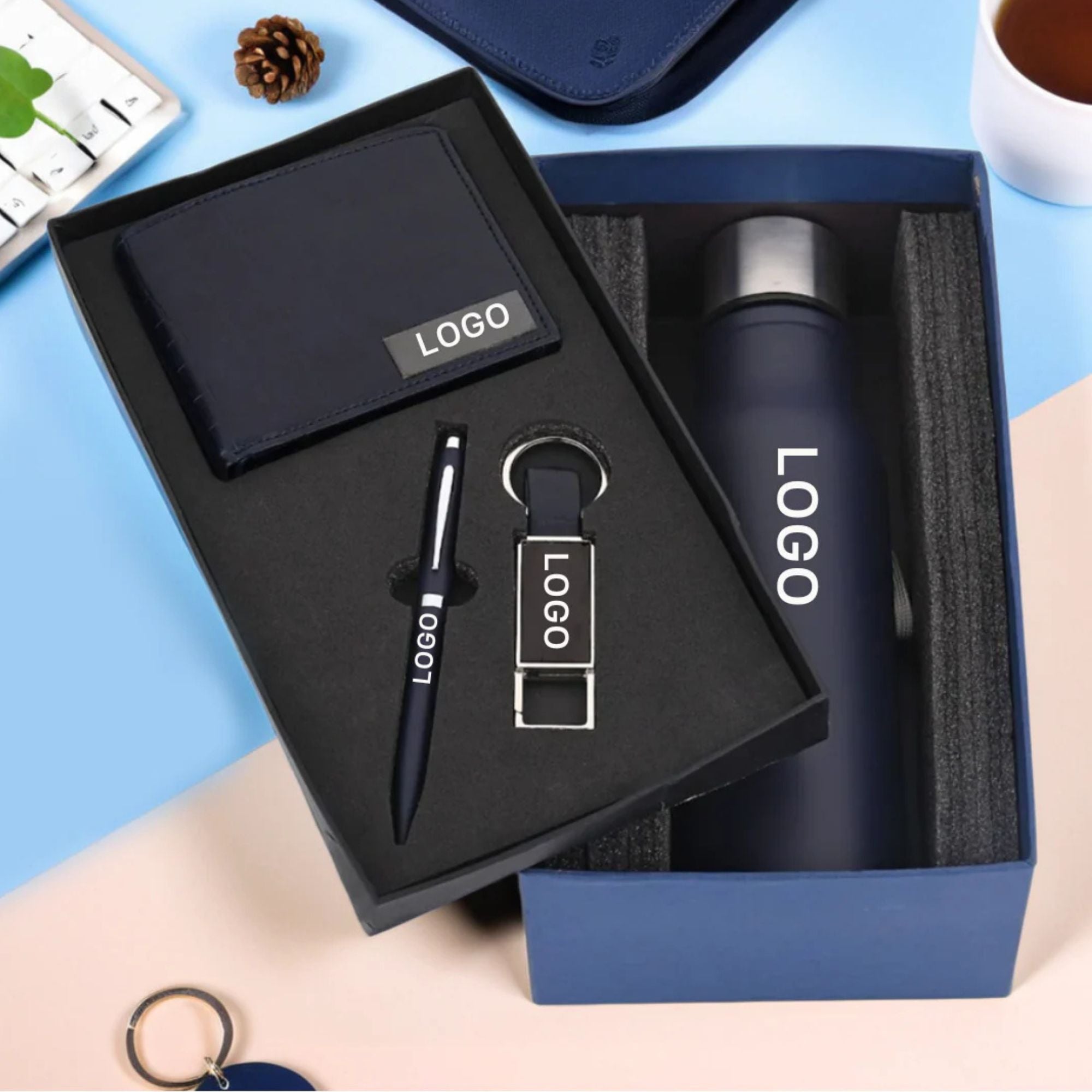 Shayona Premium Corporate Gift Set – Wallet, Stainless Steel Bottle, Pen & Keychain | Luxury Gift Combo for Men | Office, Birthday, Anniversary & Festive Gifting