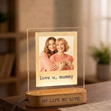 Shayona Gift Shop Personalized Photo LED Night Light for Mom – Custom Acrylic Lamp with Picture and Text, “Love You Mommy” Engraved Design, Wooden Base Bedside Lamp, Unique Mother’s Day Birthday Gift from Daughter or Son, Home Bedroom Decor