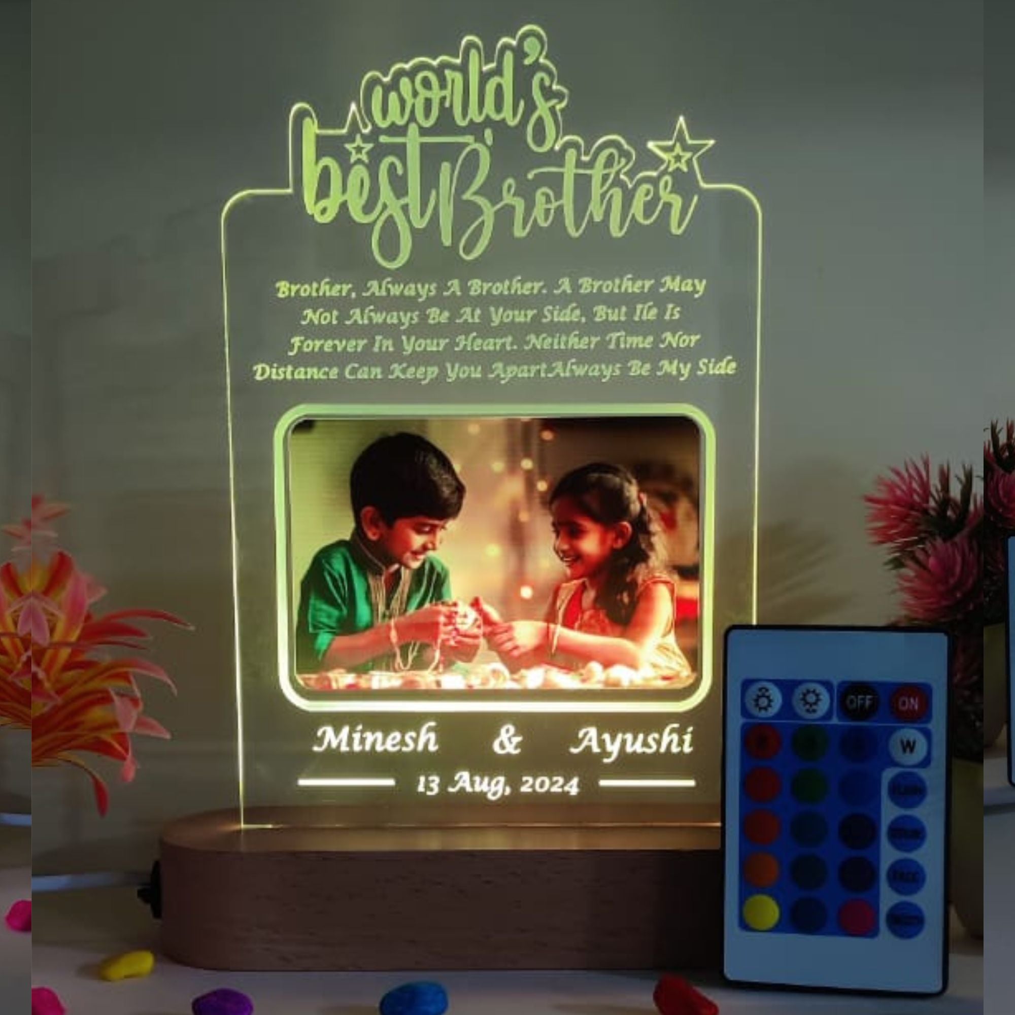 SHAYONA World Best Brother Personalized 3D Illusion LED Table Night Lamp Name Date and UV Print Photo Frame | Gift for Brother Birthday, Wedding,Marriage, Night Lamp- Multicolor with Remote