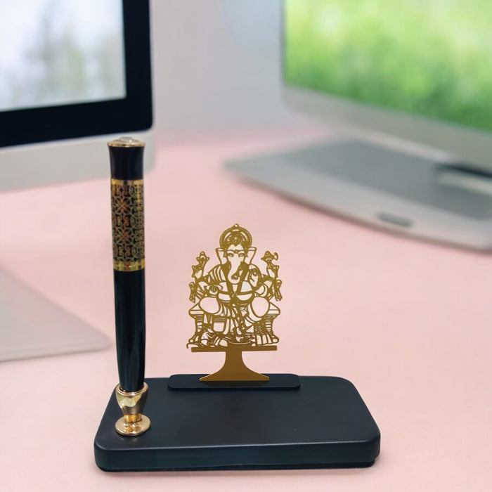 SHAYONA Ganesha Design Customized Pen Stand Analog Table Clocks, Desk Top | Battery Operated for Bedroom, Living Room, Office, Home Decor Decoration Items