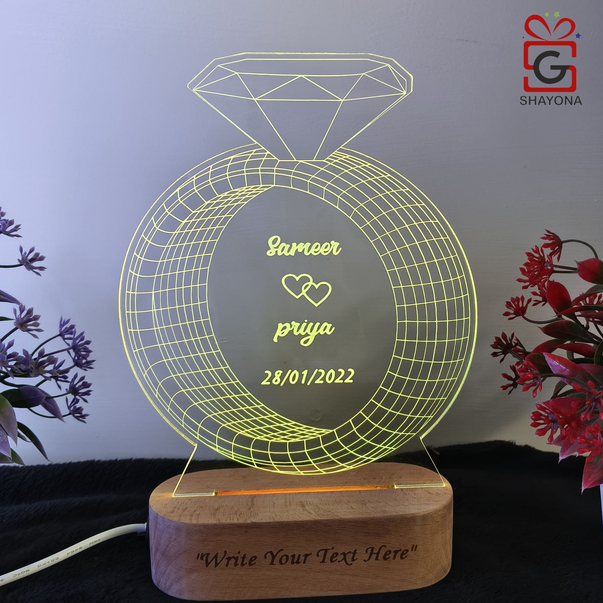 Shayona Engagement Ring Lamp Gift For Couple Wedding Anniversary Gift Lamp Love Night Light (Ring Design Multicolor)