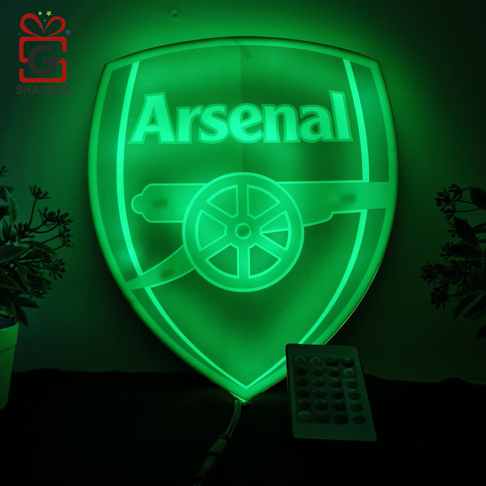 Shayona Wooden Handmade Arsenal FC LED Logo Luminous for Football Fan's 3D LED Night Lamp Multicolor Decorative Wall Design Led Wooden Logo Lights for Home Office Bedroom (multicolor)