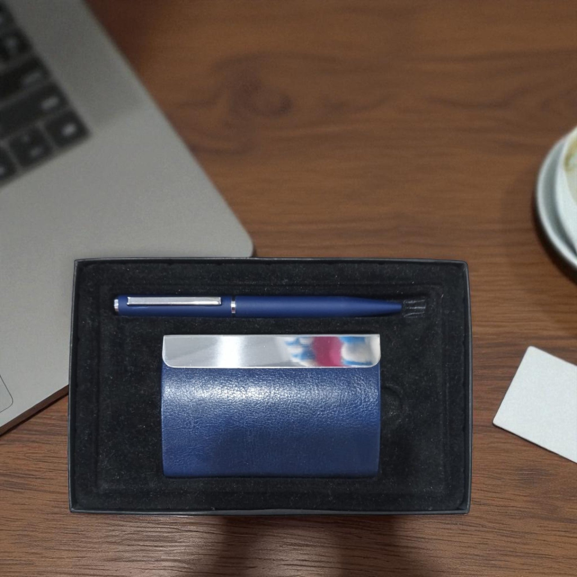 Shayona Metal  Pen Blue Cardholder Gift Set For  Employee Joining Kits