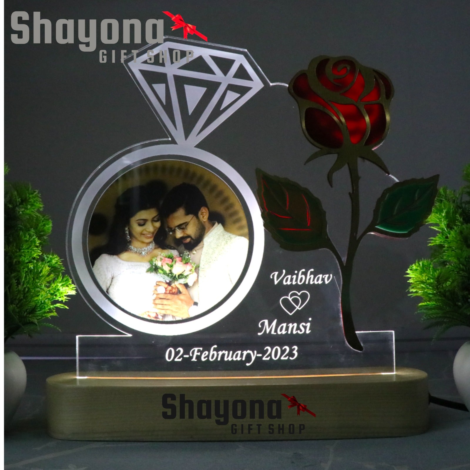 Shayona  Personalized 3D illusion Engagement( Ring Ceremony ) LED Table Lamp, valentine day