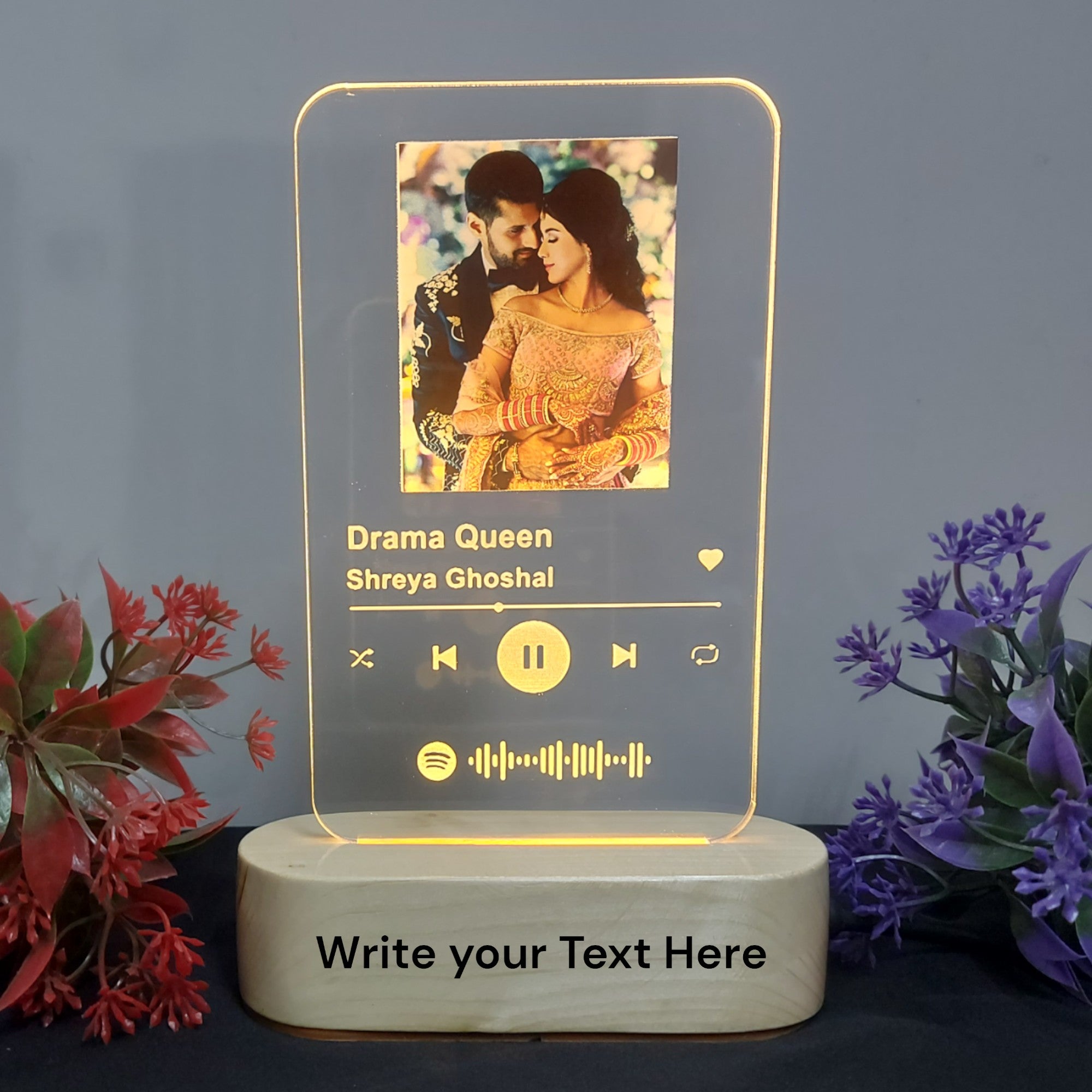 SHAYONA Acrylic Customized Photo and song Glass Spotify Plaque with wooden LED Light stand ,valentine day