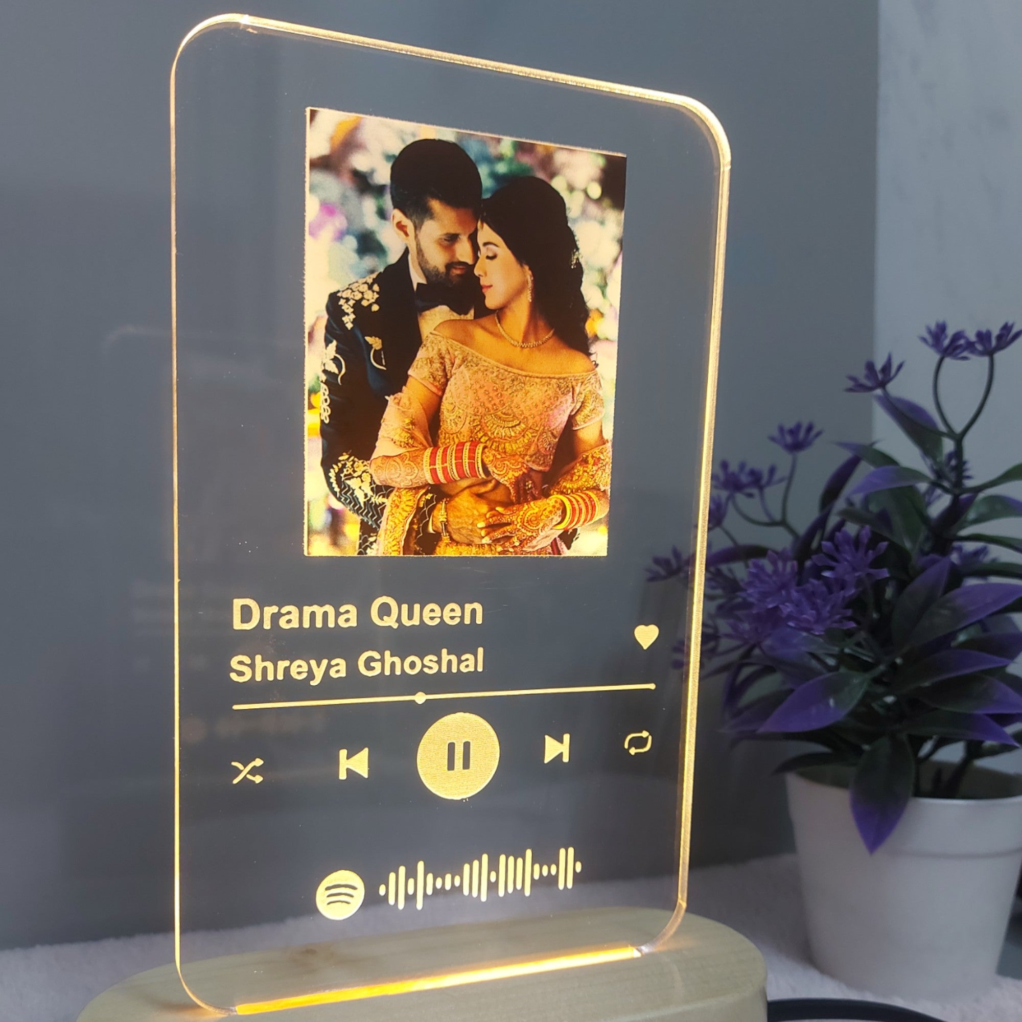 SHAYONA Acrylic Customized Photo and song Glass Spotify Plaque with wooden LED Light stand ,valentine day