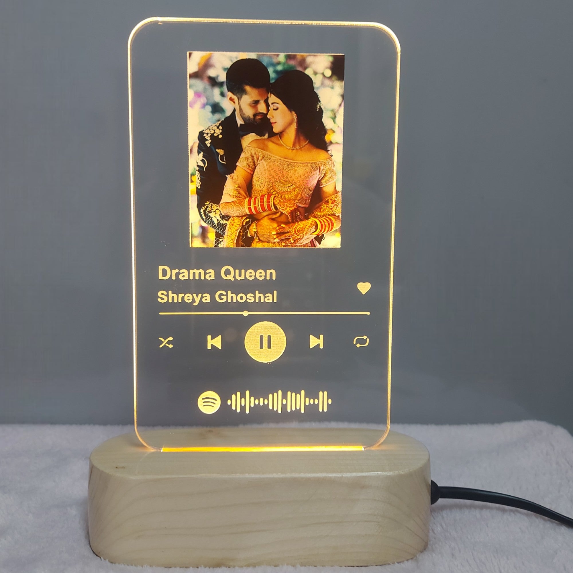 SHAYONA Acrylic Customized Photo and song Glass Spotify Plaque with wooden LED Light stand ,valentine day