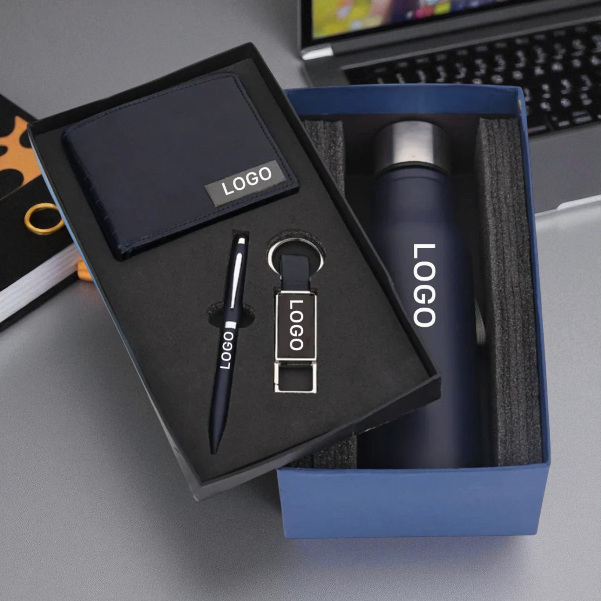 Shayona Premium Corporate Gift Set – Wallet, Stainless Steel Bottle, Pen & Keychain | Luxury Gift Combo for Men | Office, Birthday, Anniversary & Festive Gifting