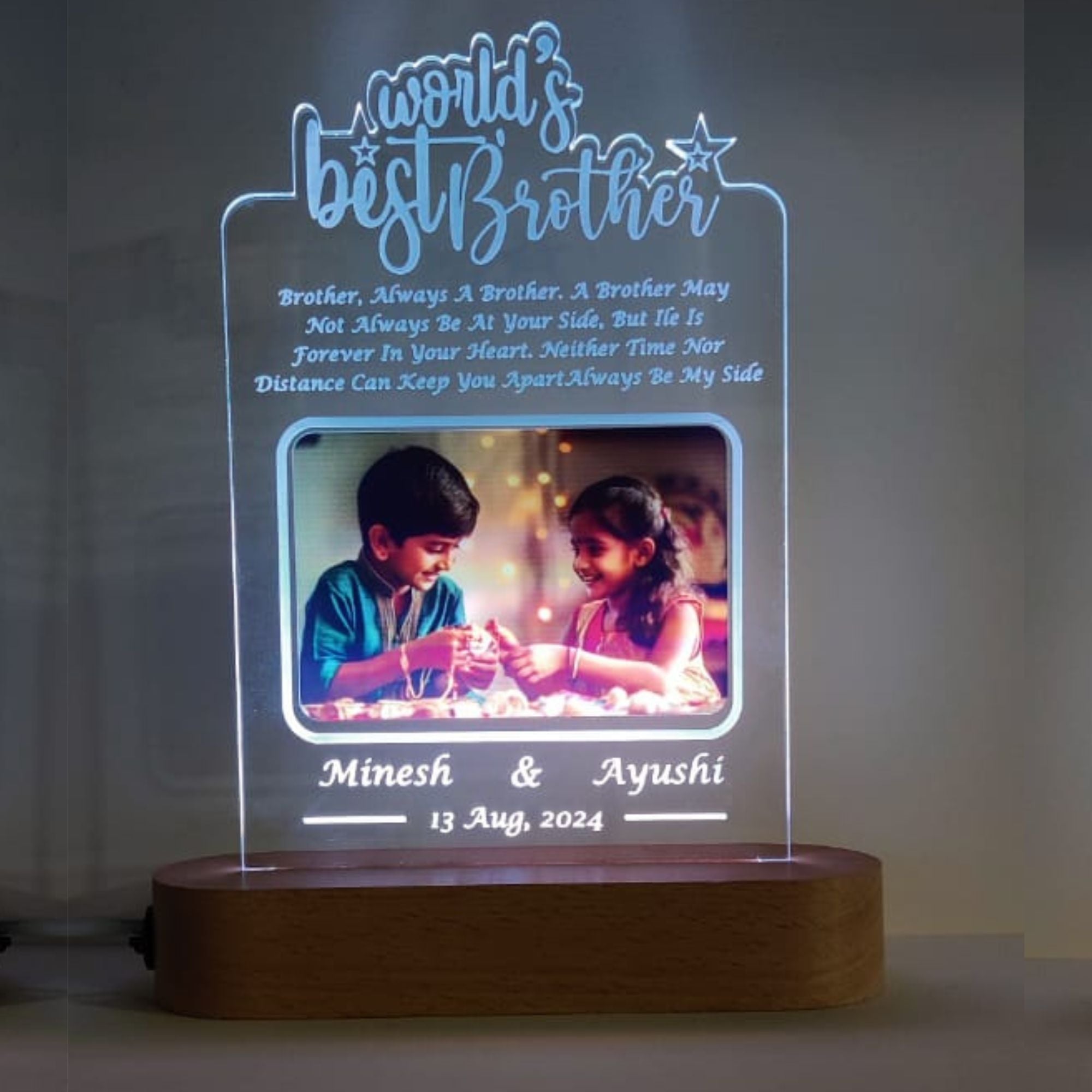 SHAYONA World Best Brother Personalized 3D Illusion LED Table Night Lamp Name Date and UV Print Photo Frame | Gift for Brother Birthday, Wedding,Marriage, Night Lamp- Multicolor with Remote