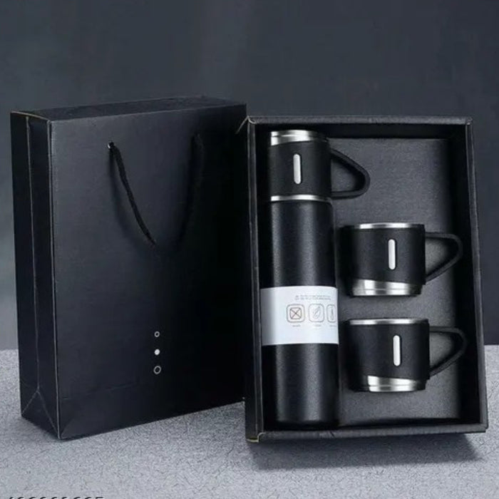 Shayona Stainless Steel Black Vacuum Flask With 2 Cups Gift Set, For Office