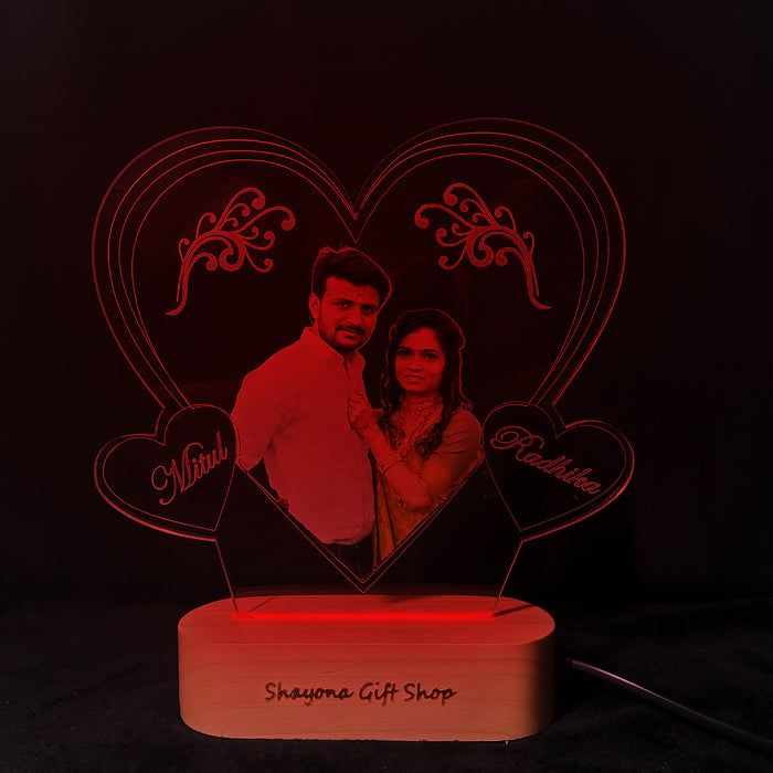 Personalized 3D Illusion Heart Shape Couple Photo Lamp For Anniversary