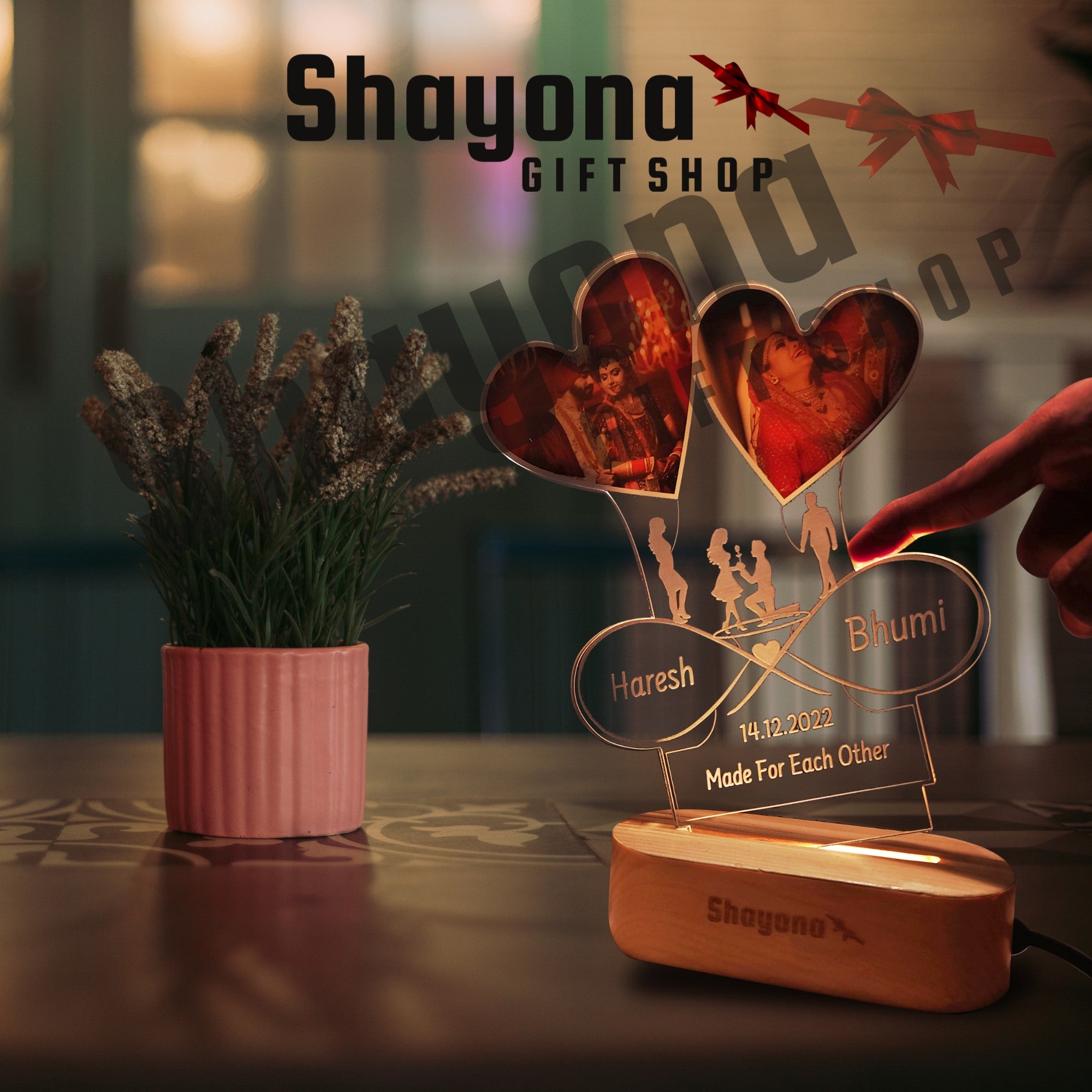 3D ILLUSION HEART SHAPE Couple Photo LAMP