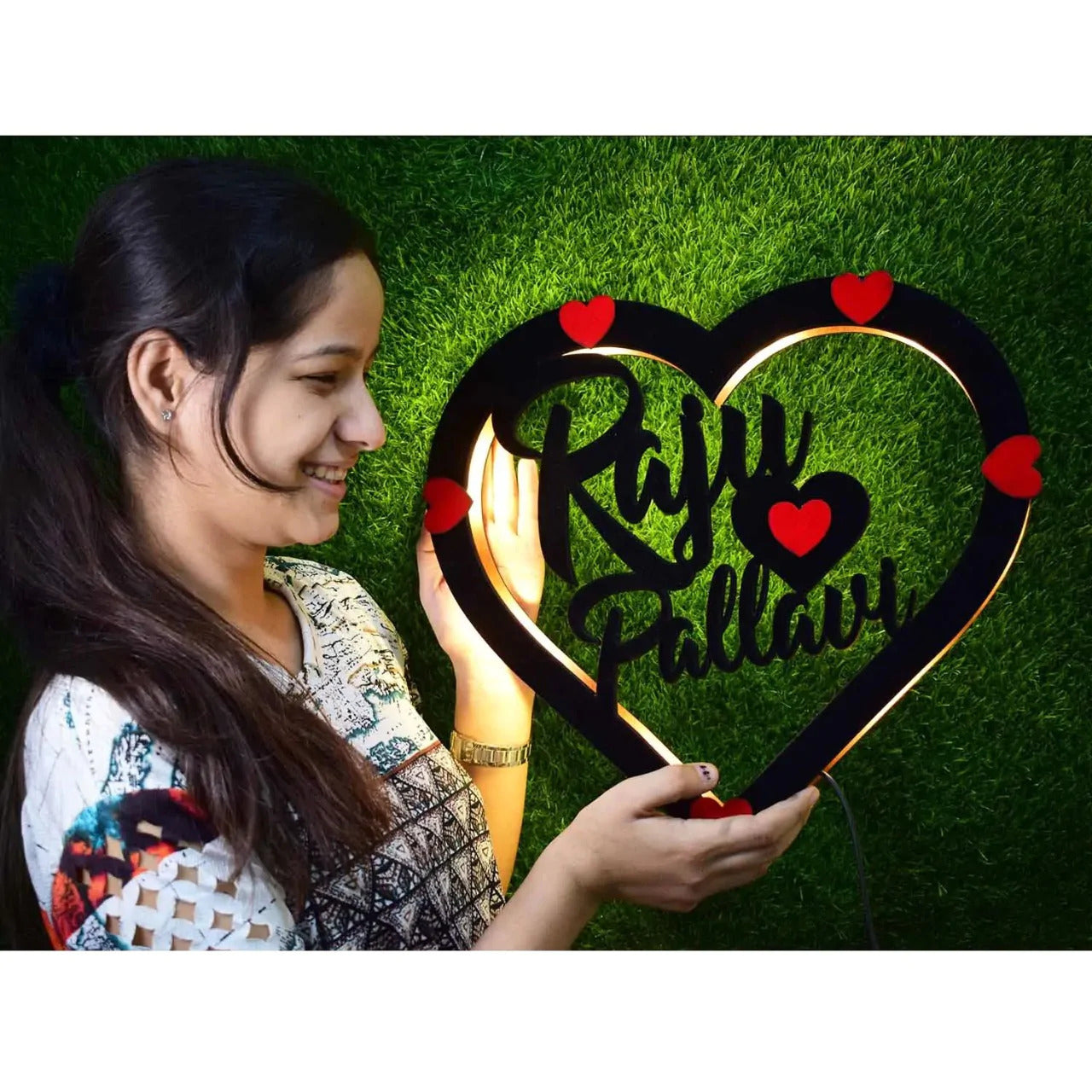 Couple Heart Shape Monogram (Multicolor With Remote)