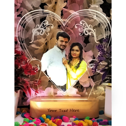 Personalized 3D Illusion Heart Shape Couple Photo Lamp For Anniversary
