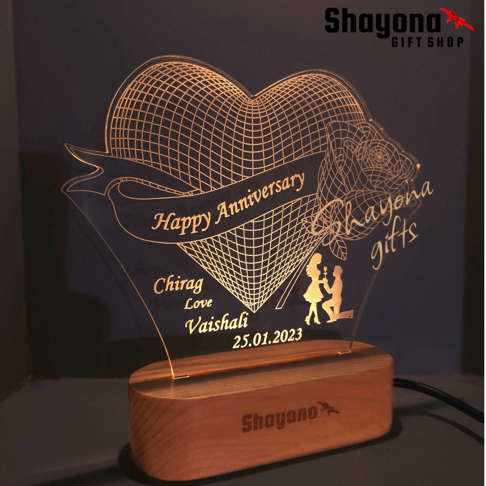Personalized Marriage Anniversary with Name And date Acrylic LED Table Lamp