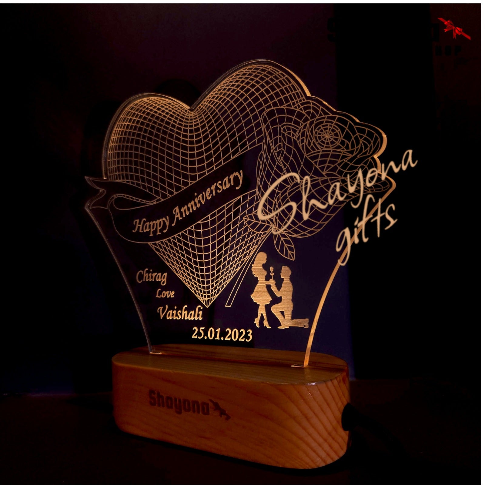 Personalized Marriage Anniversary with Name And date Acrylic LED Table Lamp
