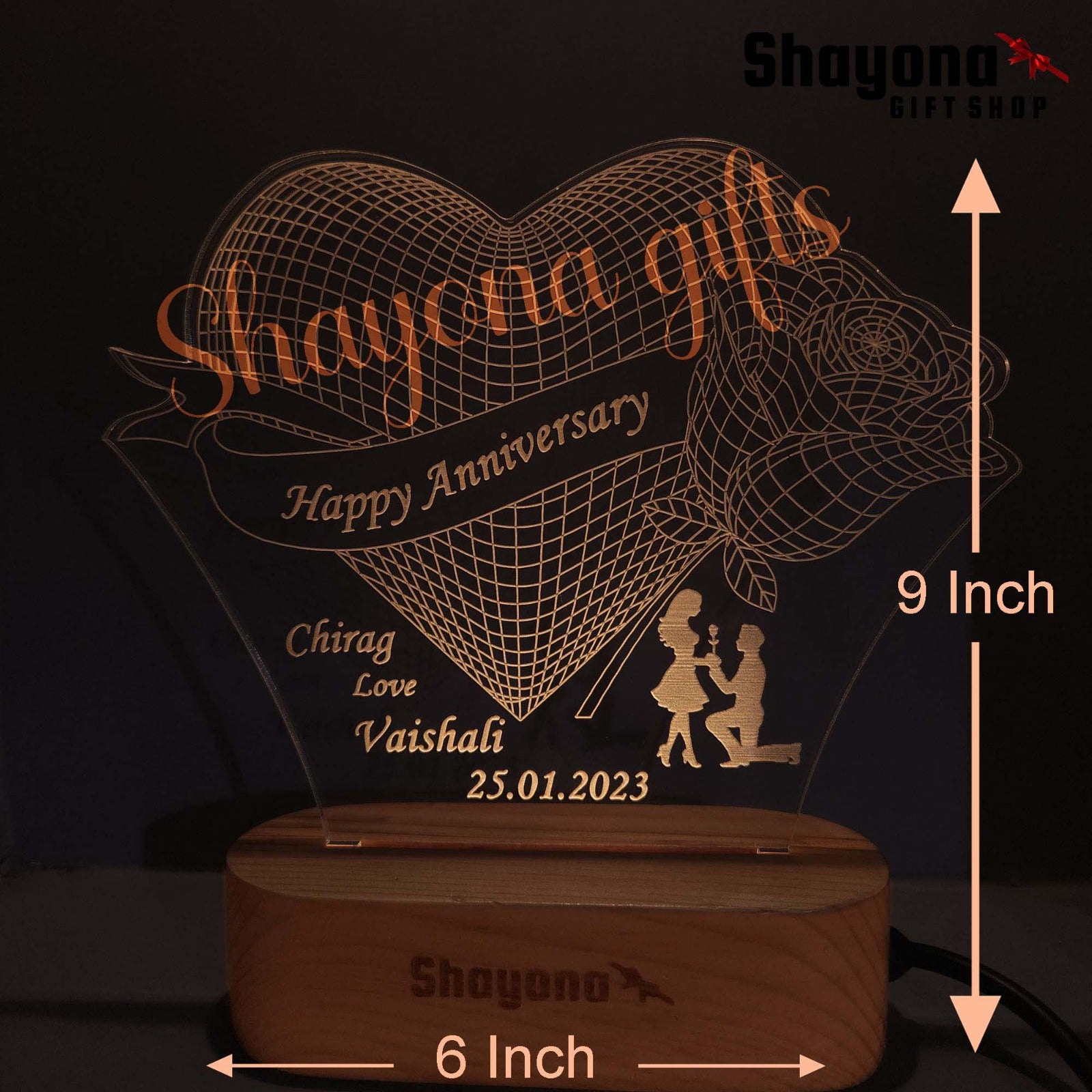 Personalized Marriage Anniversary with Name And date Acrylic LED Table Lamp